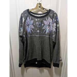 Victoria Secret PINK Sz S Sequin Snowflake Oversized Christmas Sweater Fair Isle